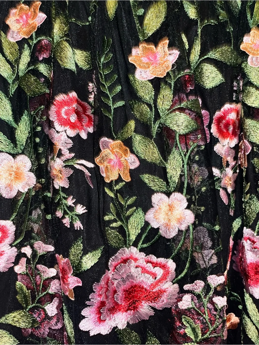 Aratta XL Dark Rose Embroidered Skirt Floral Midi Black Skirt S-2